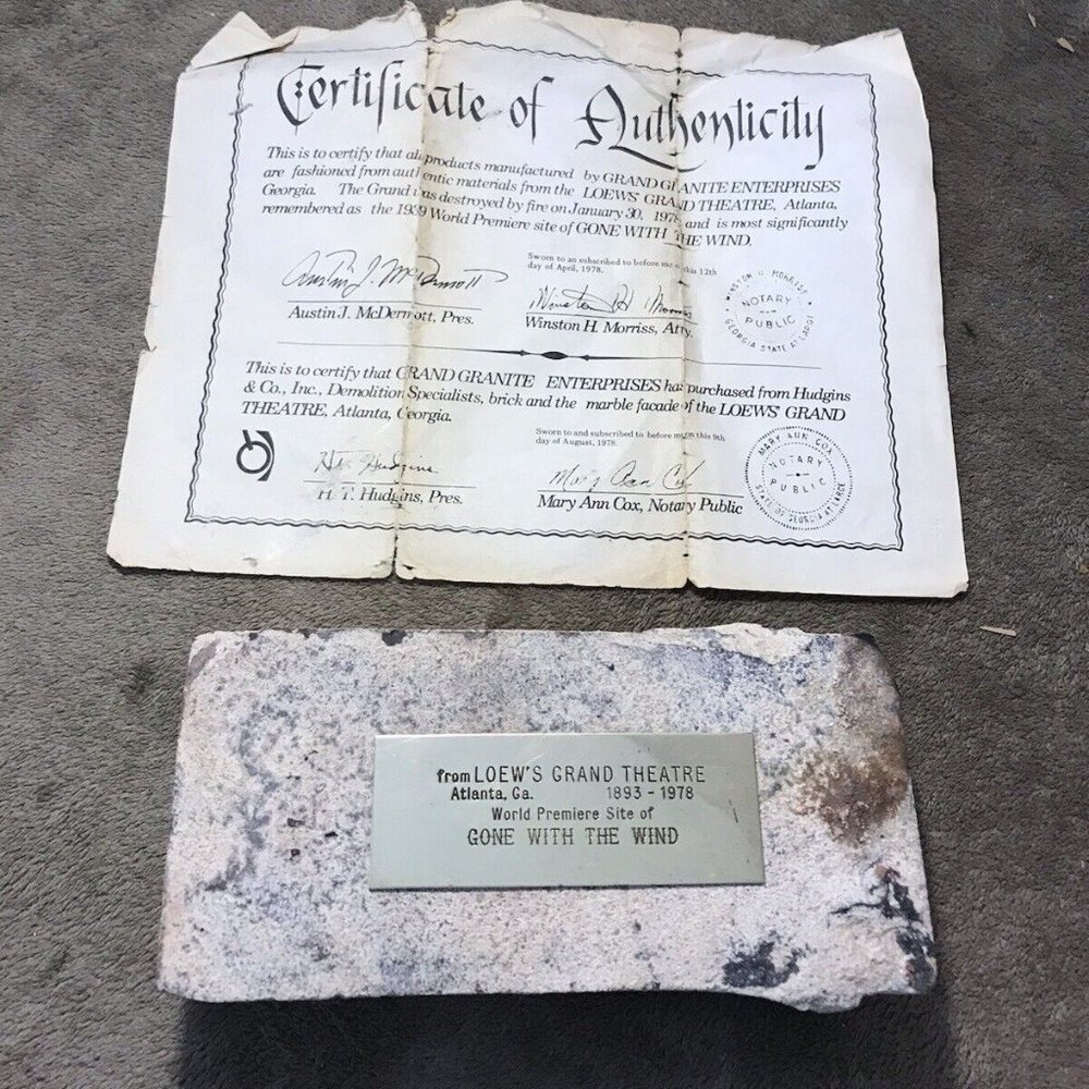 Brick From Loew's Grand Theatre World Premiere Site Gone With The Wind limited